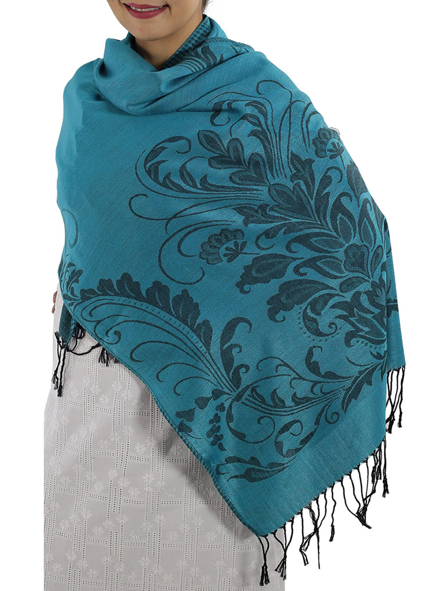 Patterned Light Blue Pashmina Shawls: image 4