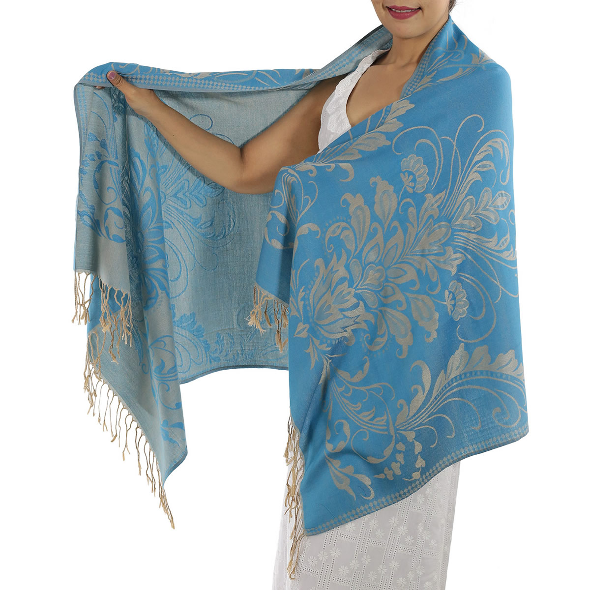 Patterned Baby Blue Pashmina Shawls