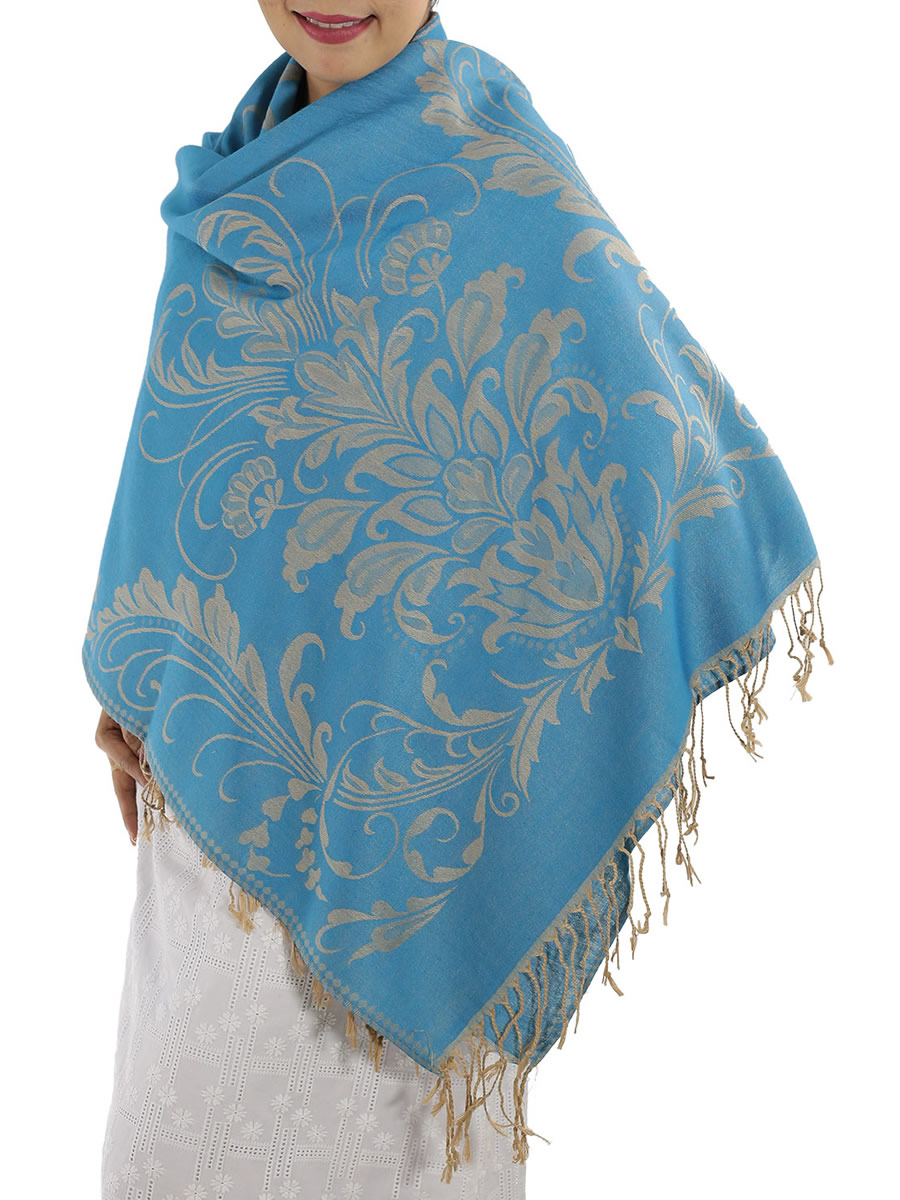 Patterned Baby Blue Pashmina Shawls