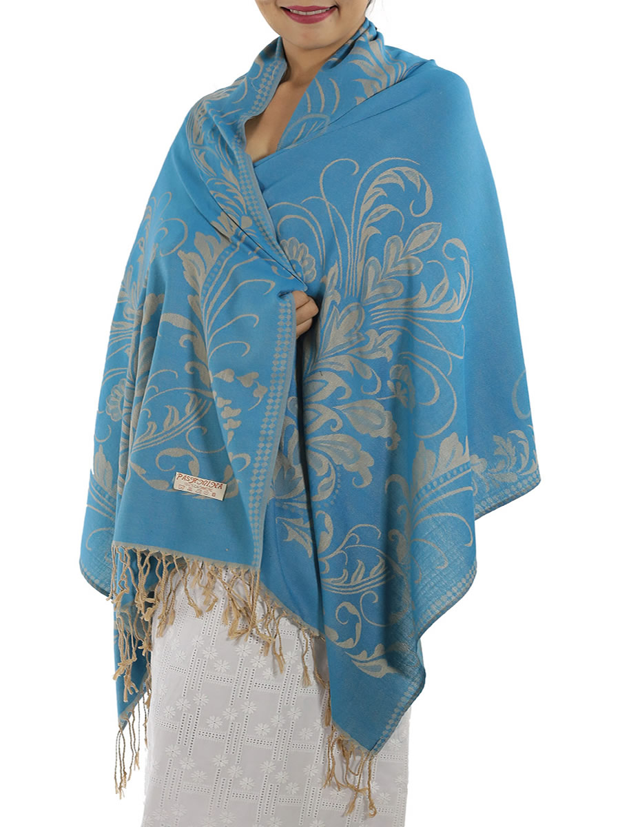 Patterned Baby Blue Pashmina Shawls