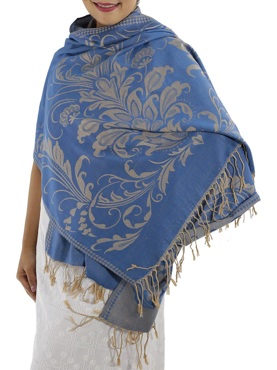 Patterned Blue Pashmina Shawls: image 2