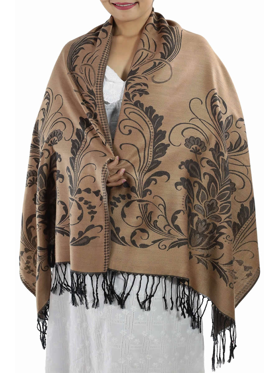 Patterned Brown Pashmina Shawls: image 4