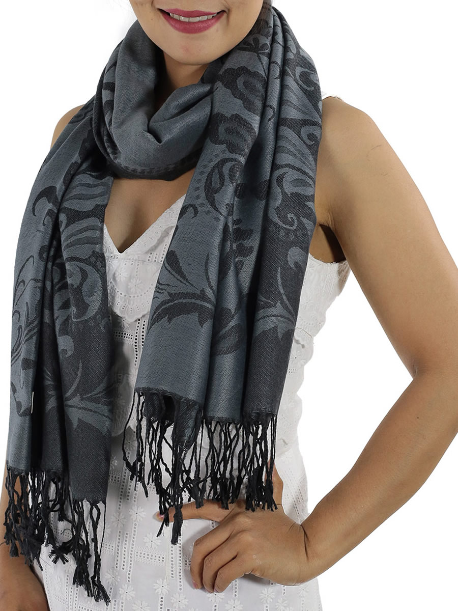 Patterned Grey Pashmina Shawls: image 2