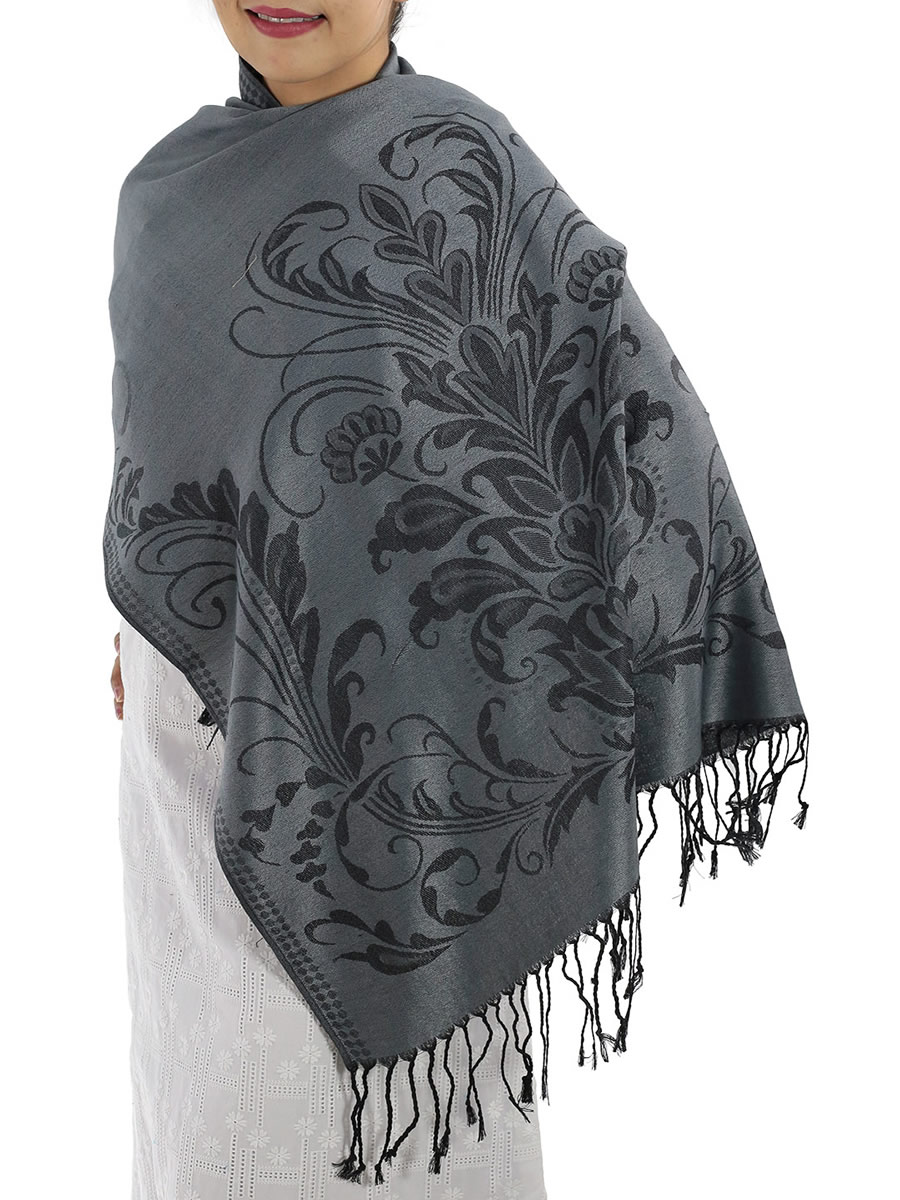 Patterned Grey Pashmina Shawls: image 4