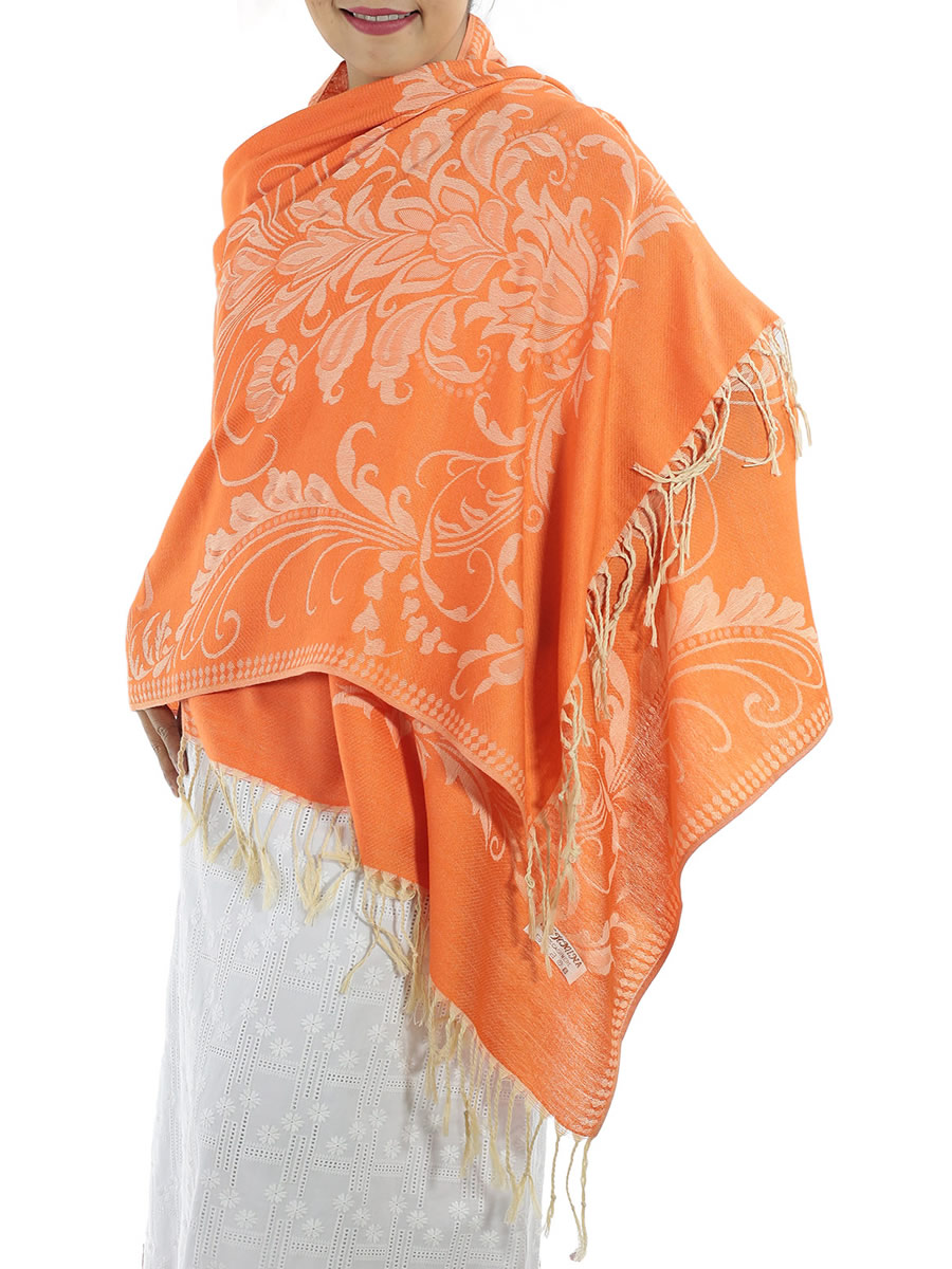 Patterned Orange Pashmina Shawls: image 2