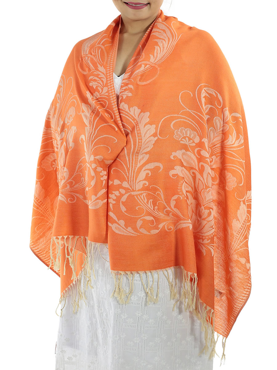 Patterned Orange Pashmina Shawls: image 3