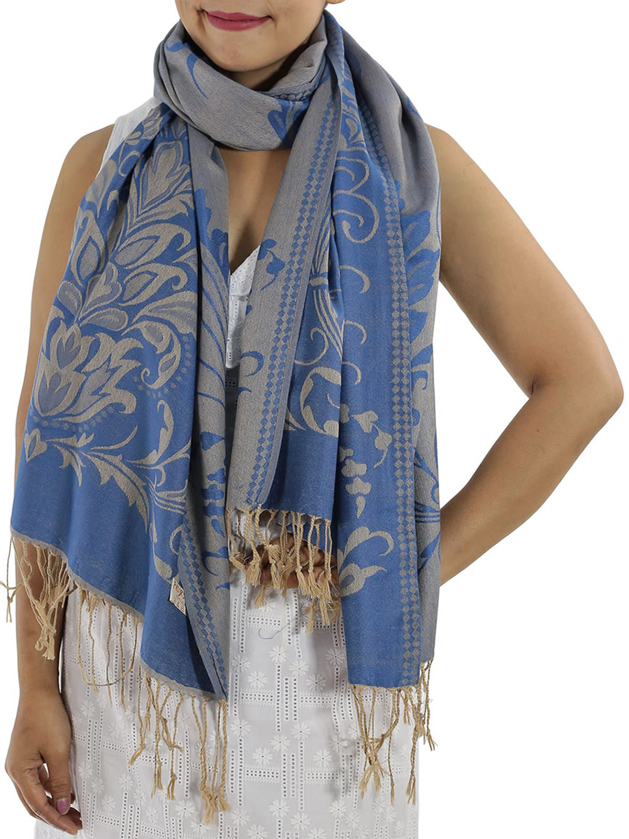 Patterned Pashmina Shawls, Grey: image 2