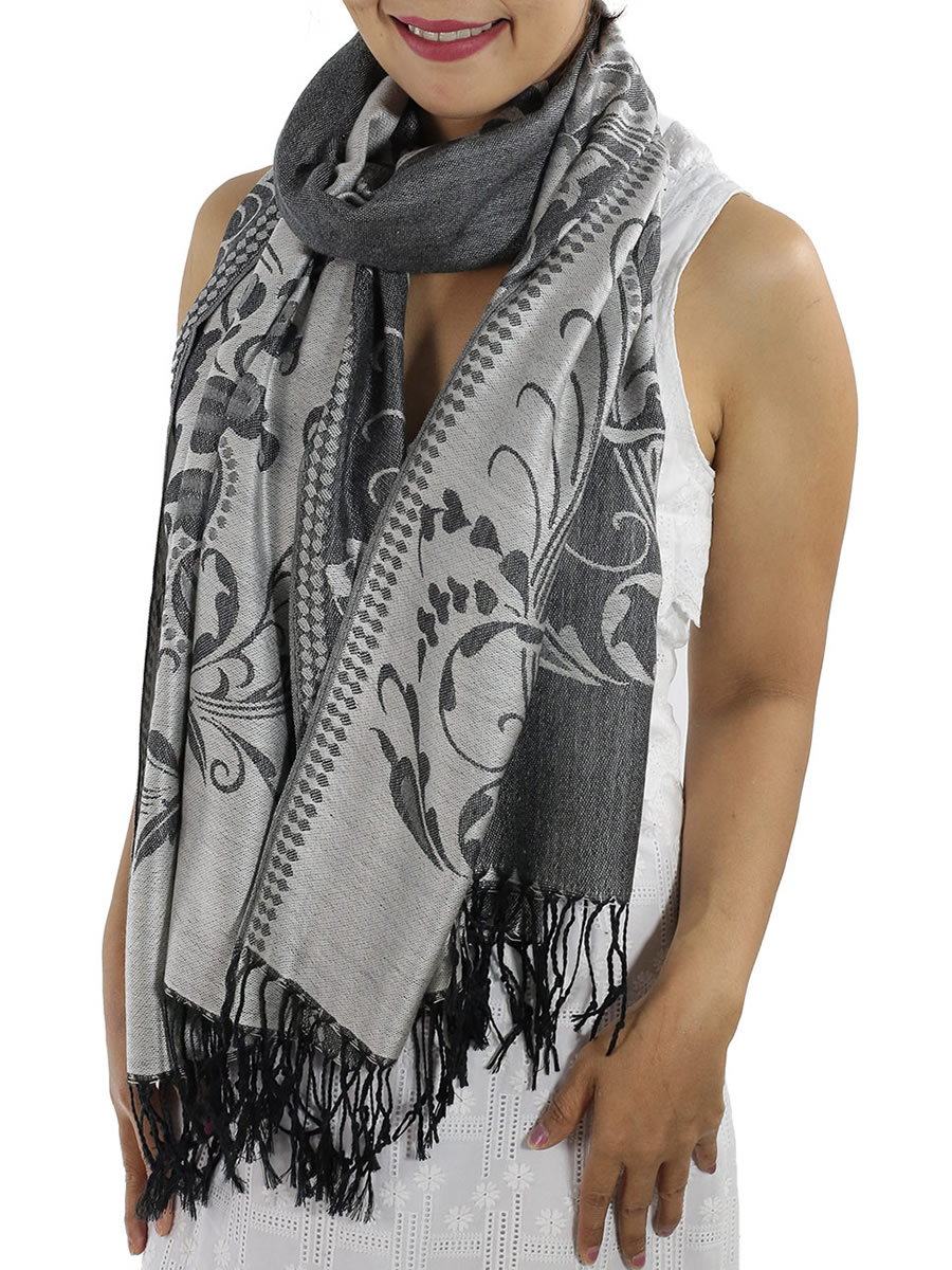 Patterned Pashmina Shawls, Grey: image 3