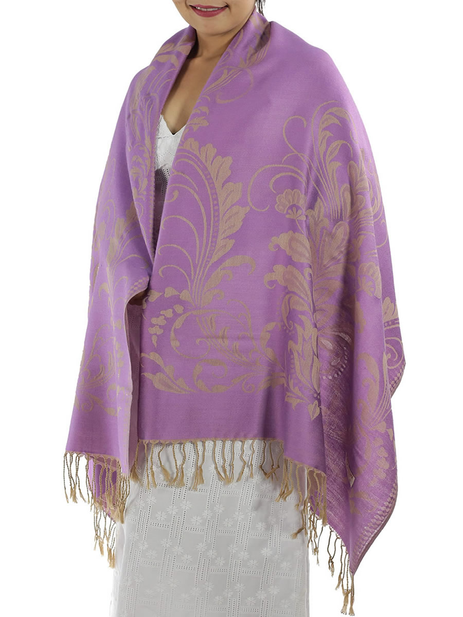 Patterned Purple Pashmina Shawls: image 2