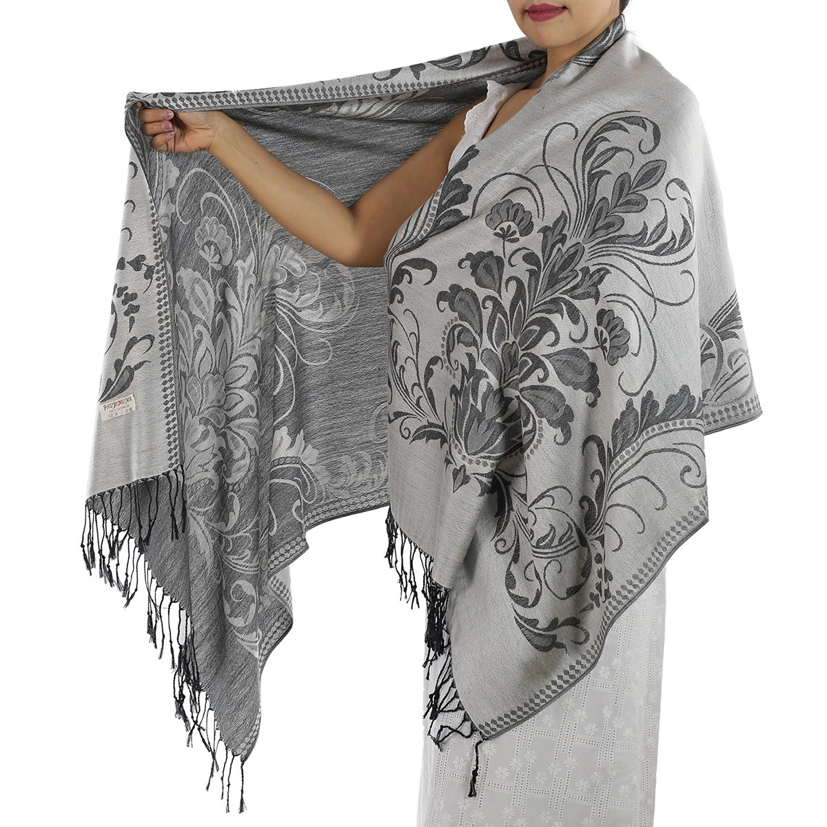 Patterned Silver Pashmina Shawls
