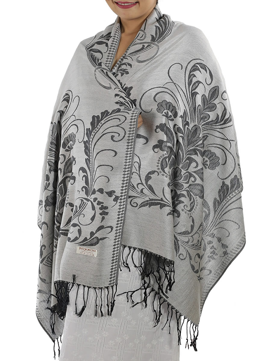 Patterned Silver Pashmina Shawls