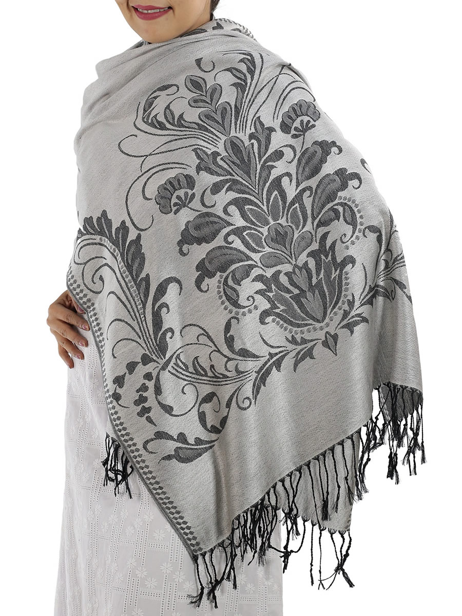 Patterned Silver Pashmina Shawls
