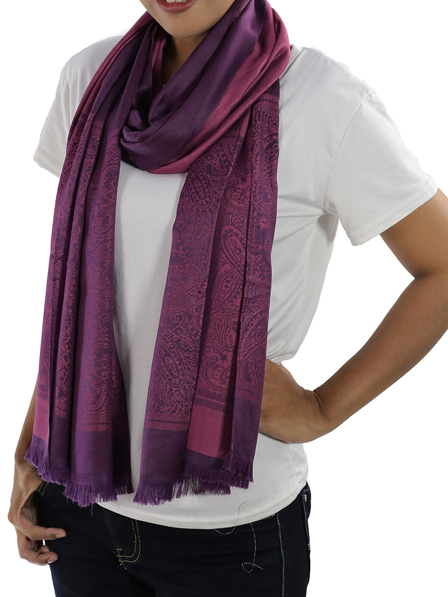 Purple Thai Pure 100% Raw Silk Scarf Shawl Wrap Large 70X25'' Handmade Woven