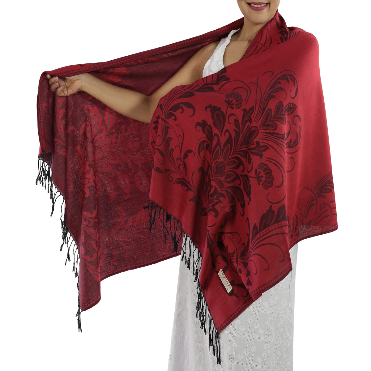 Patterned Deep Red - Red Pashminas